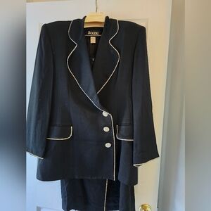 SOLINI Elegant Black Blazer, Skirt And Shell with White Rhinestone Accents.